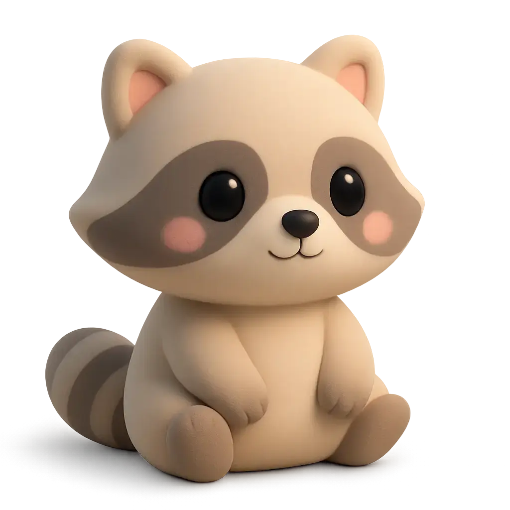 3D animal icon template with a raccoon character
