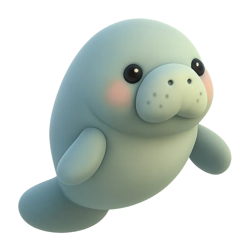3D animal icon template with a cartoon manatee