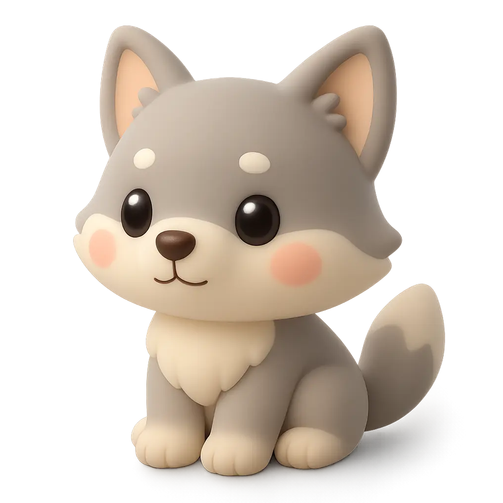 3D animal icon template of a baby wolf