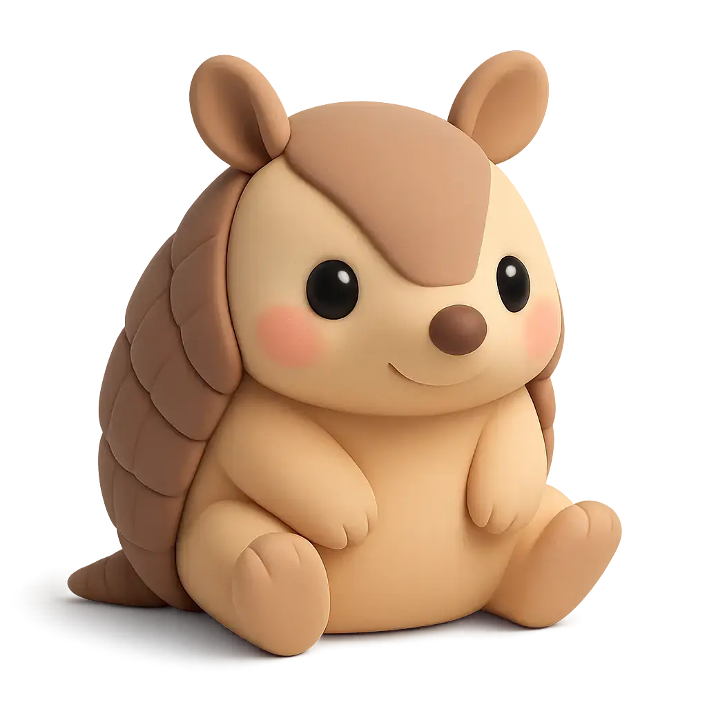 3D animal icon template of a cartoon armadillo