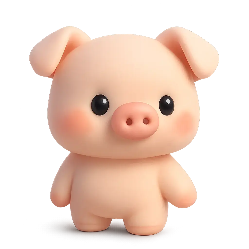 3D animal icon template featuring a piglet