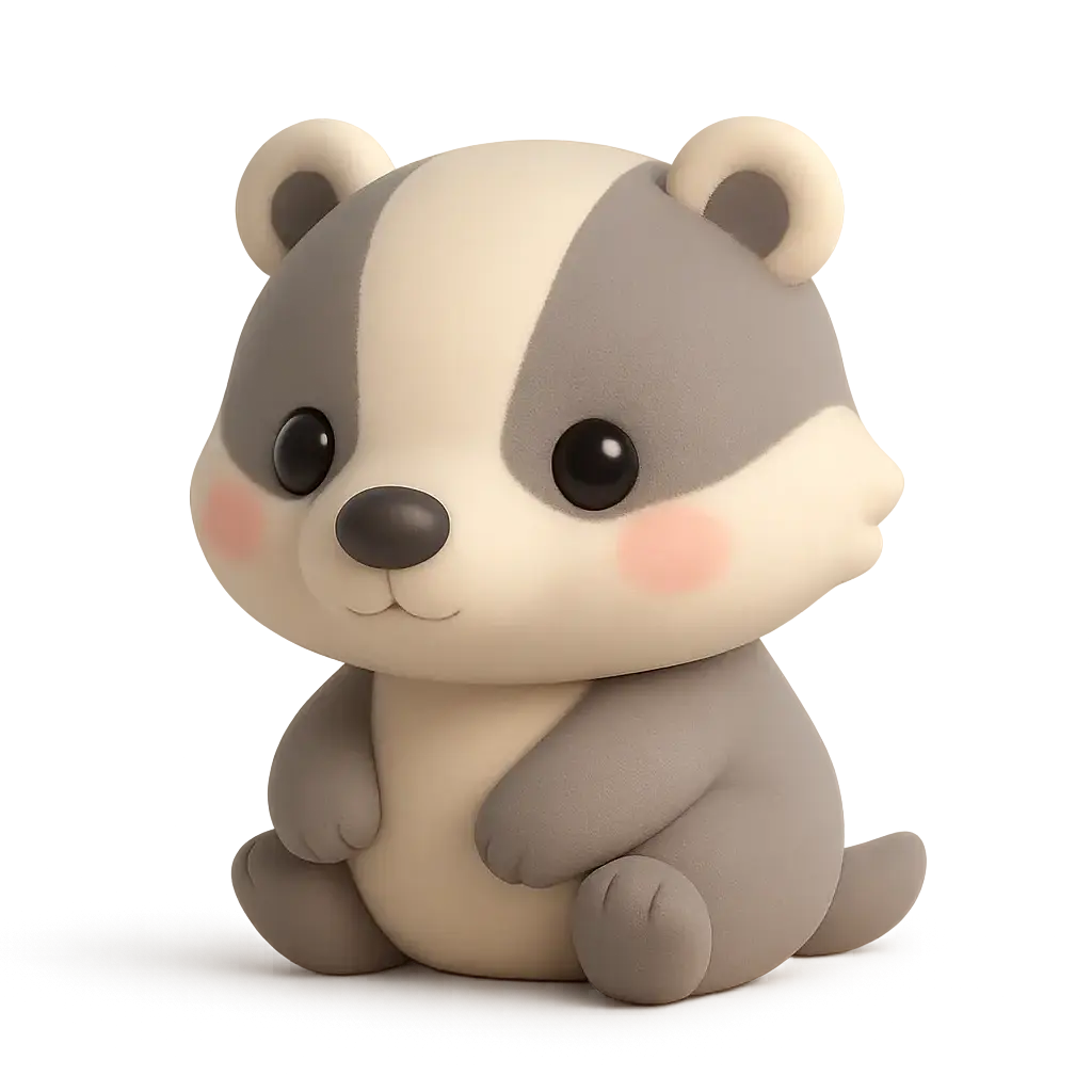 3D animal icon template showing a baby badger