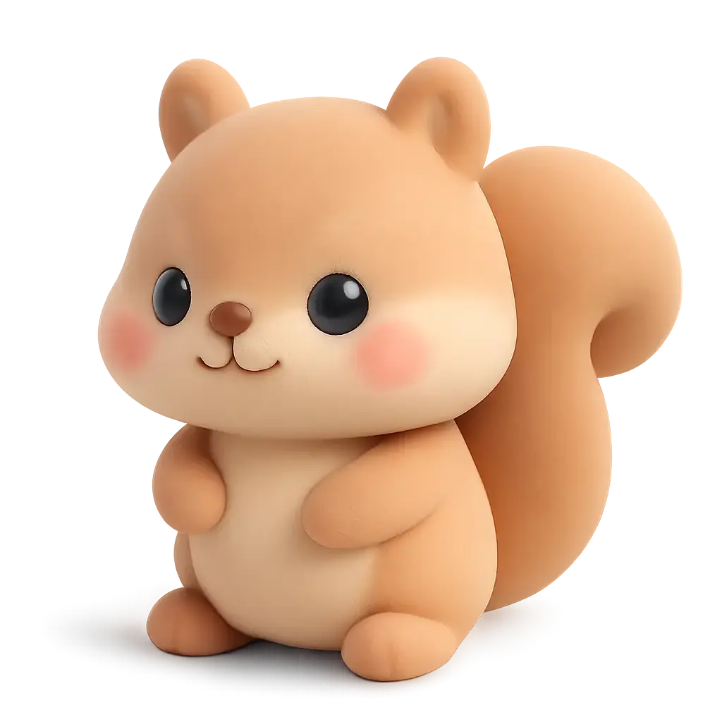 3D animal icon template of a cartoon squirrel