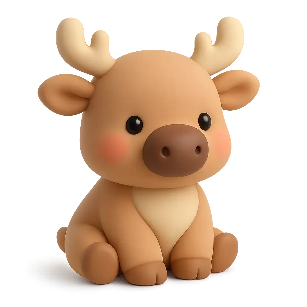 3D animal icon template with a baby moose