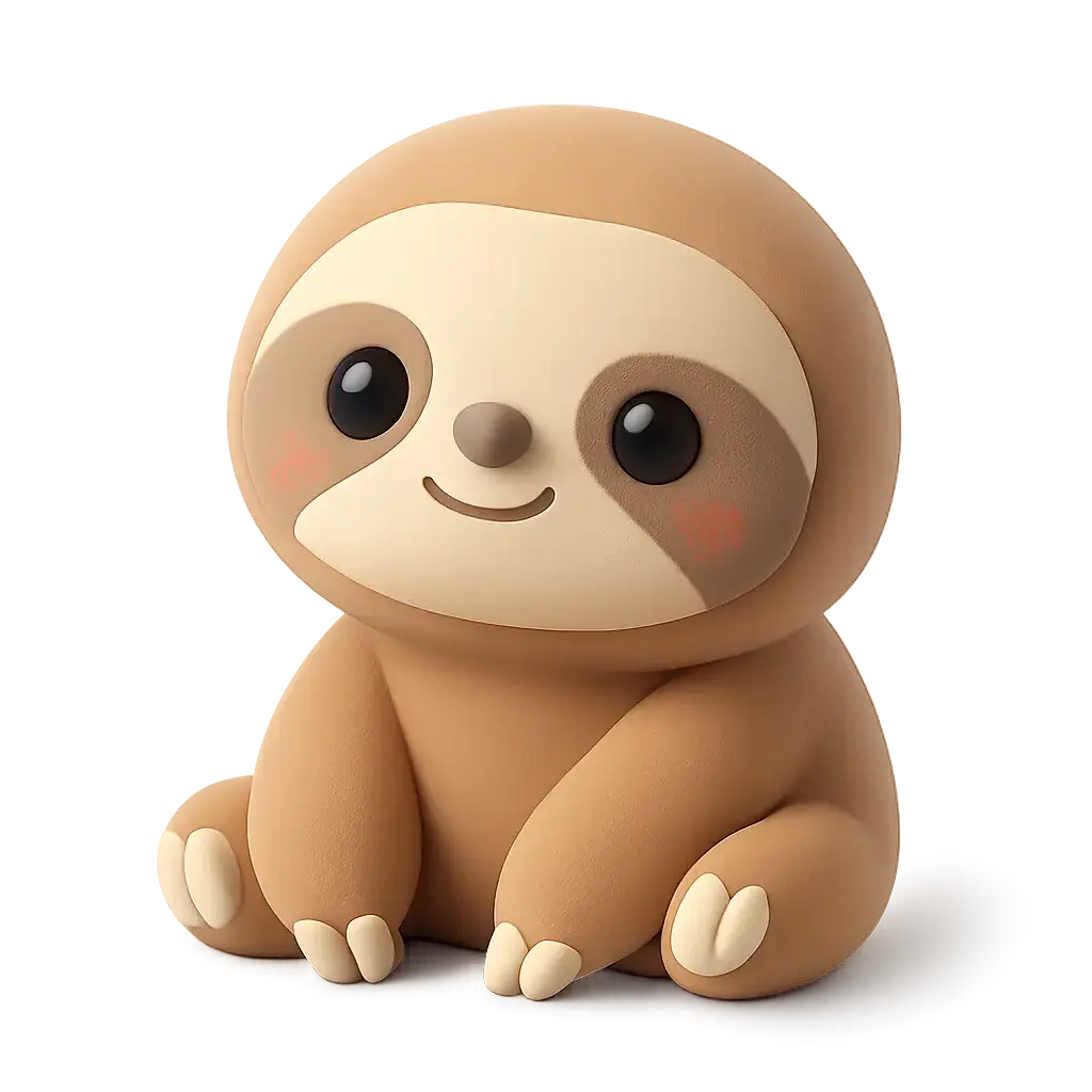 3D animal icon template showing a cartoon sloth