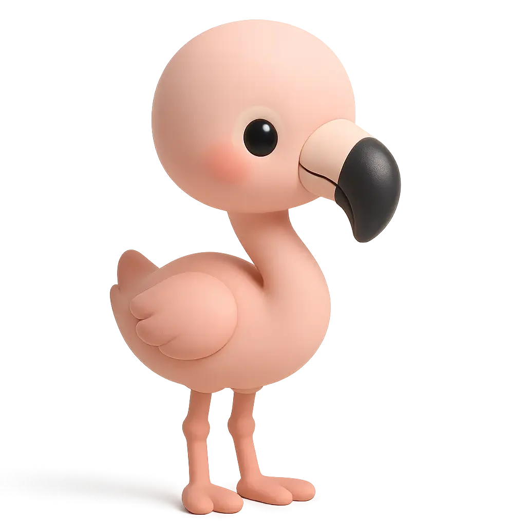 3D animal icon template of a baby flamingo