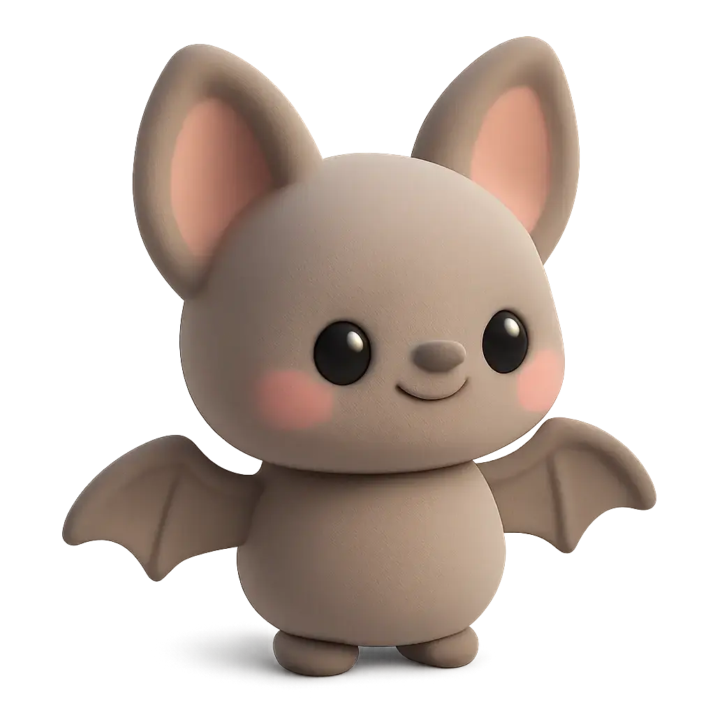 3D animal icon template showing a baby bat