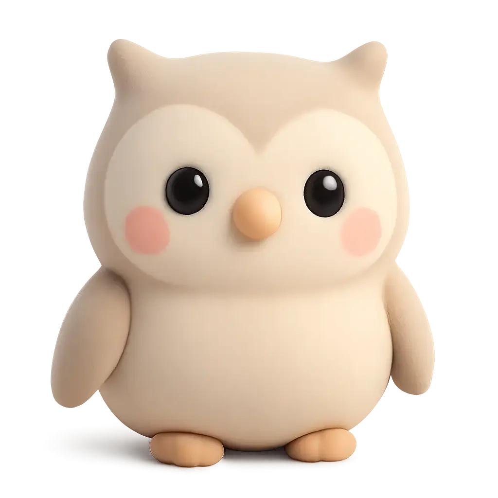 3D animal icon template of a cute owl
