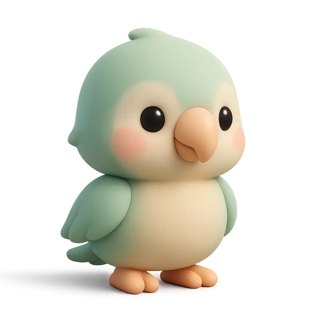 3D animal icon template featuring a baby parrot