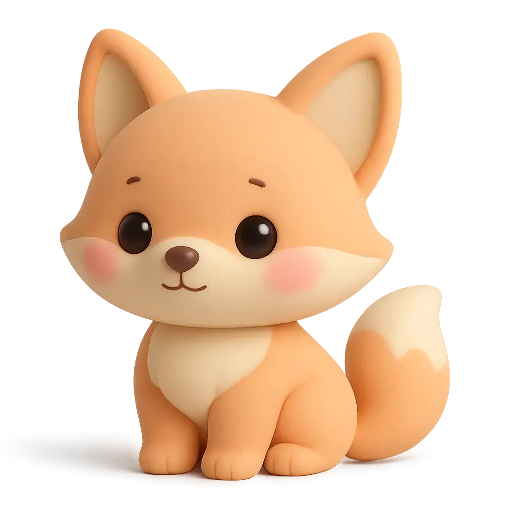 3D animal icon template showing a baby fox