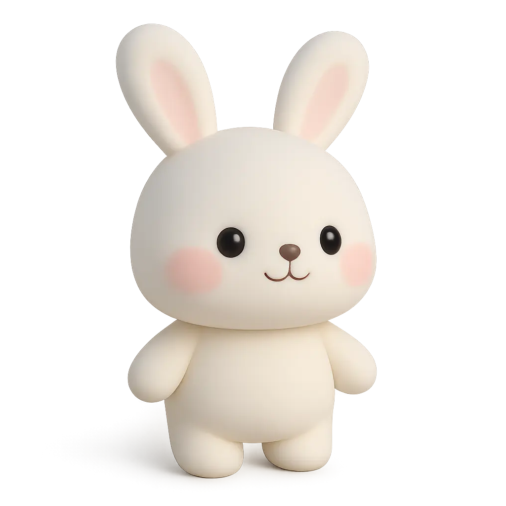 3D animal icon template of a white bunny