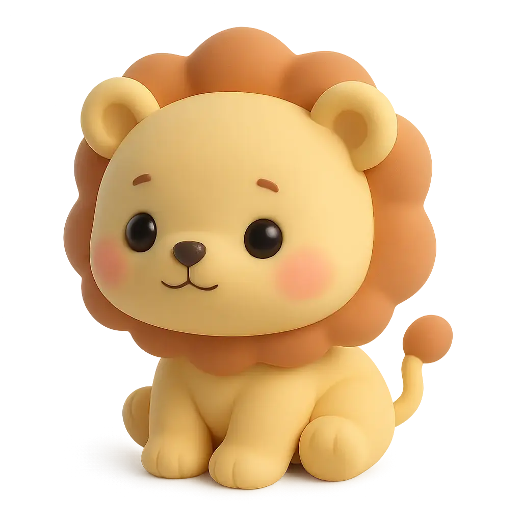 3D animal icon template of a cartoon baby lion
