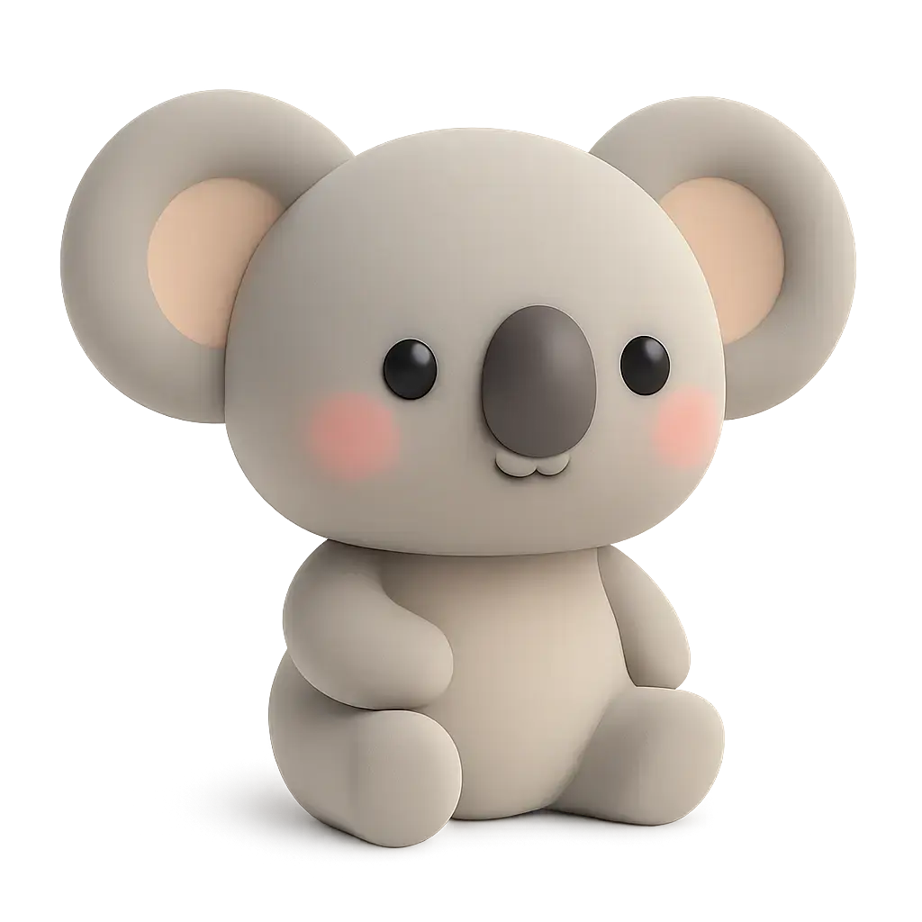 3D animal icon template featuring a cute koala