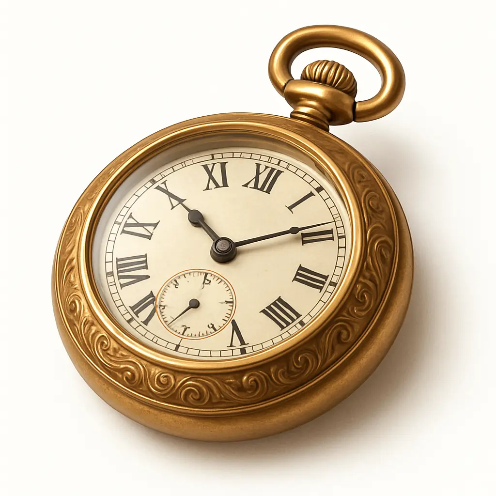 3D skeuomorphic icon template of a brass pocket watch