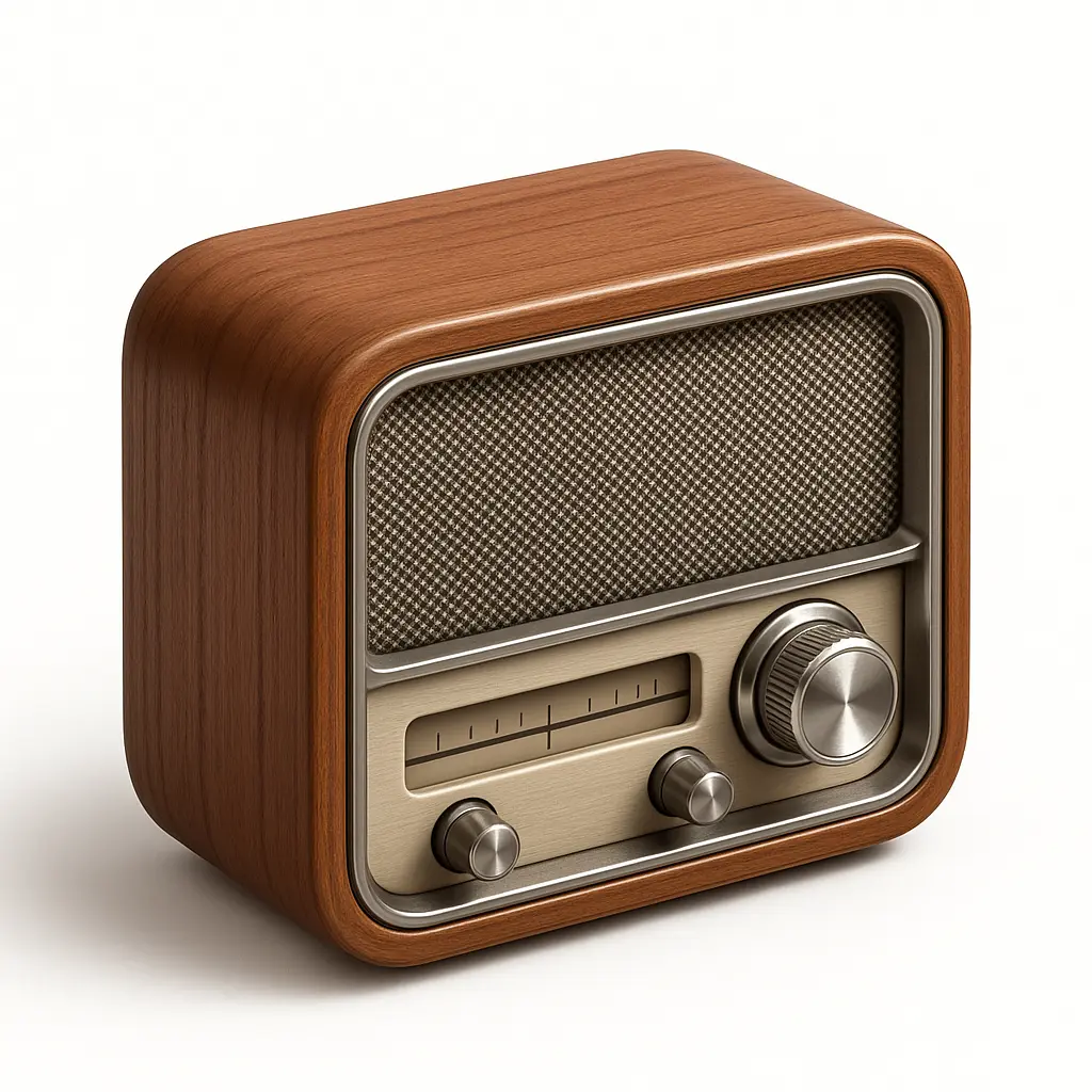 3D skeuomorphic icon template of a retro wooden radio