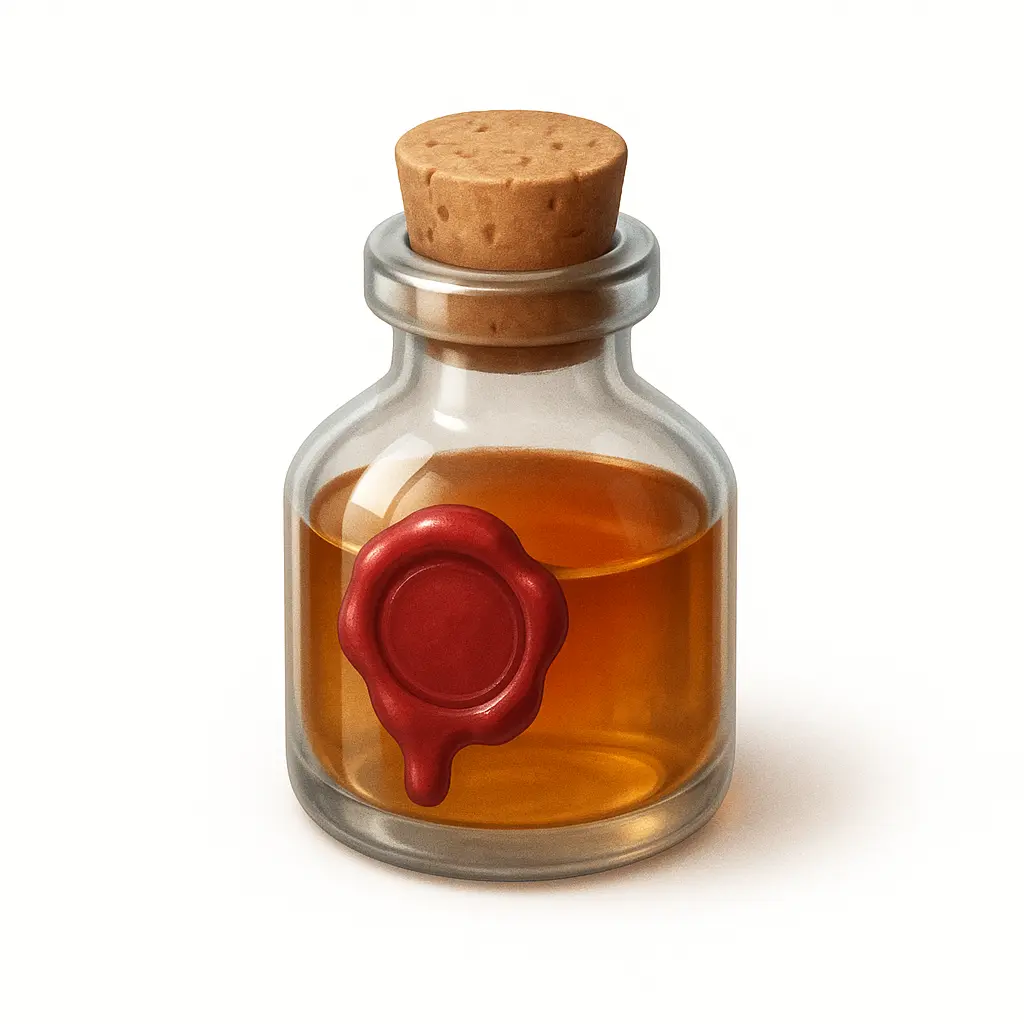 3D skeuomorphic icon template of a wax-sealed glass bottle