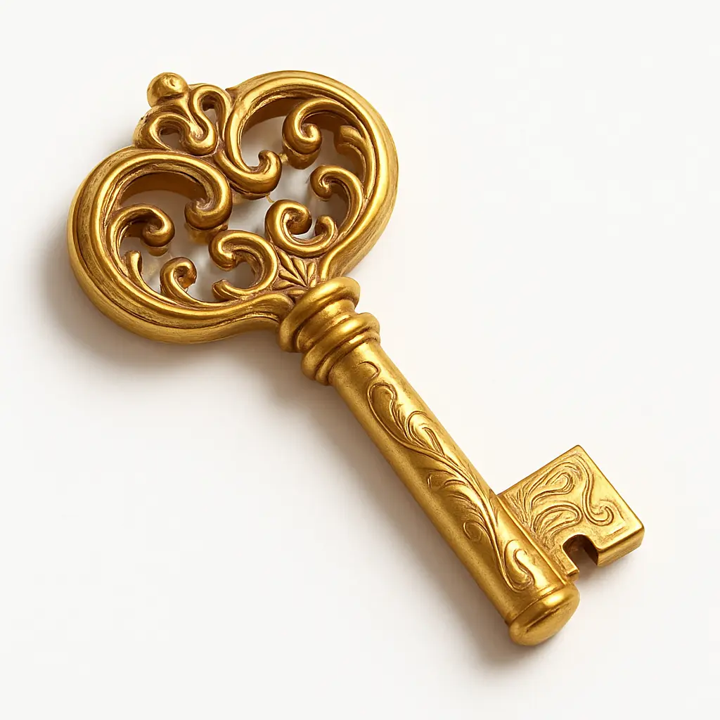 3D skeuomorphic icon template of a gold ornate key