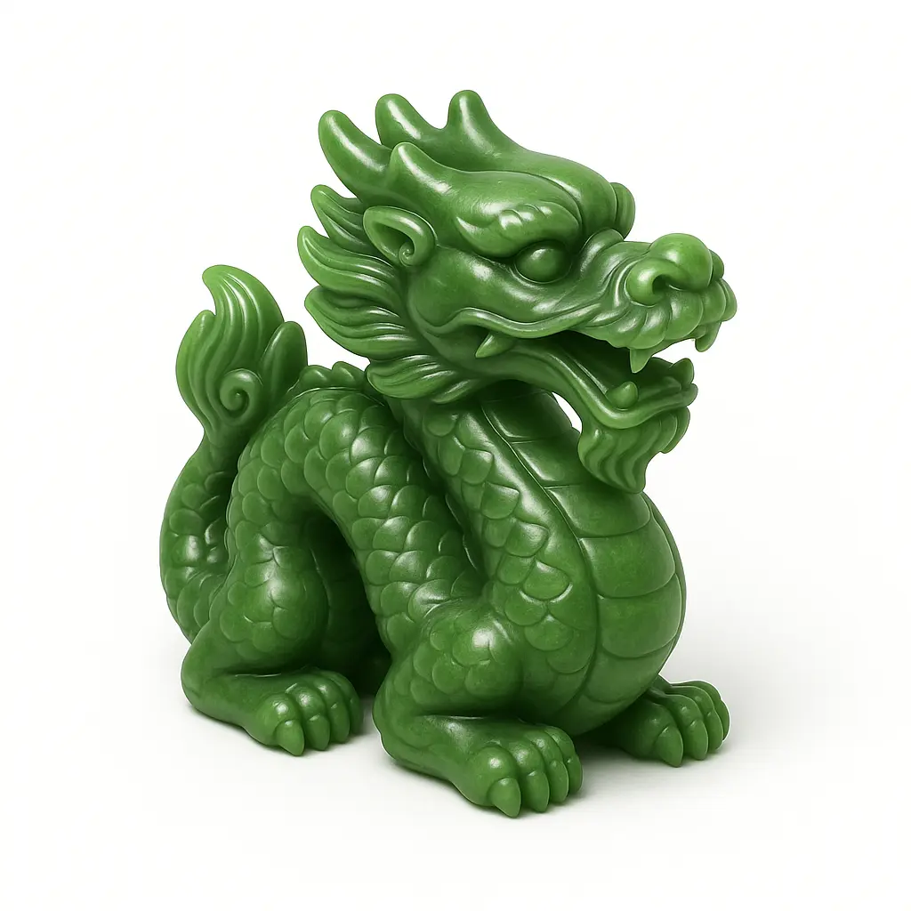 3D skeuomorphic icon template of a jade dragon figurine