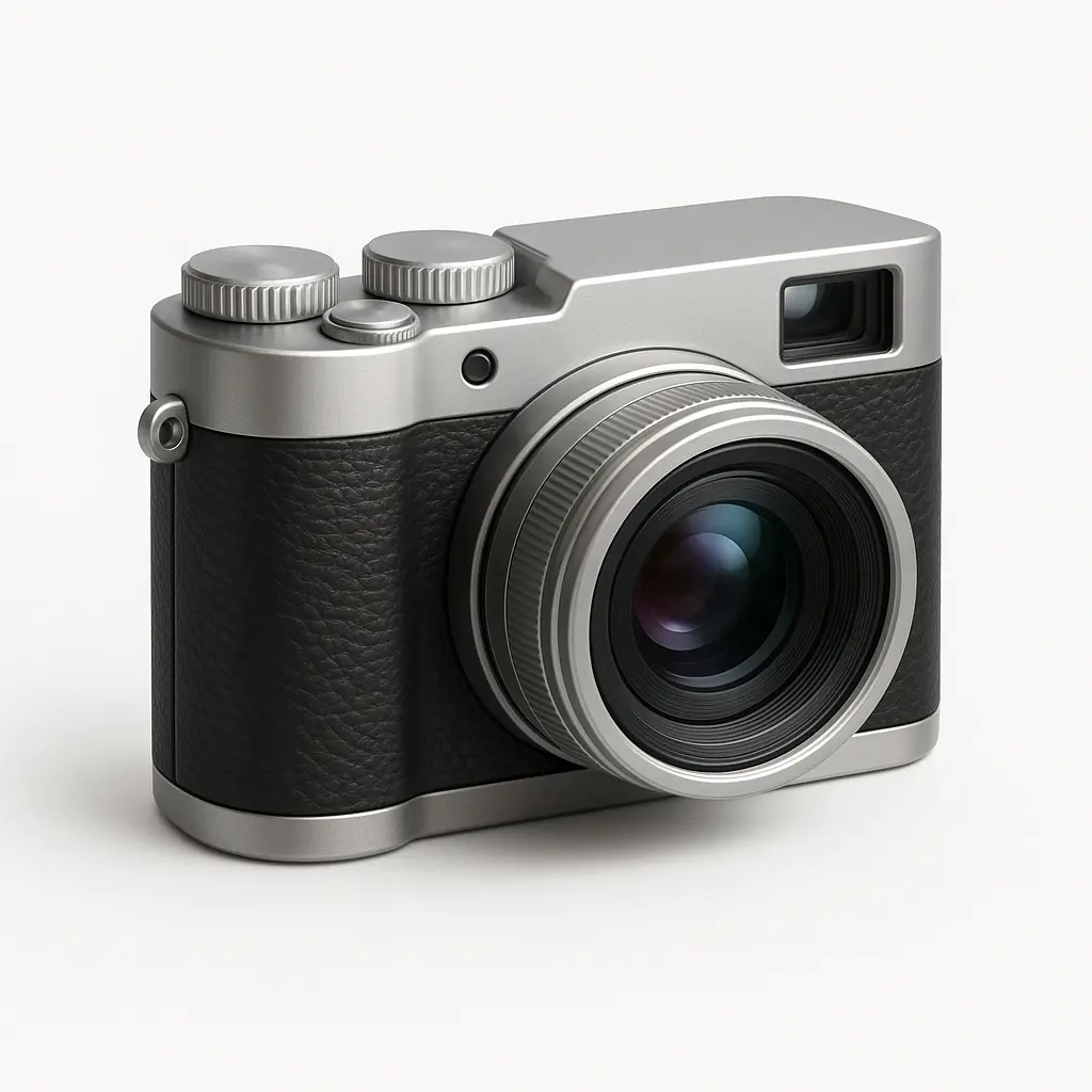 3D skeuomorphic icon template of a silver camera