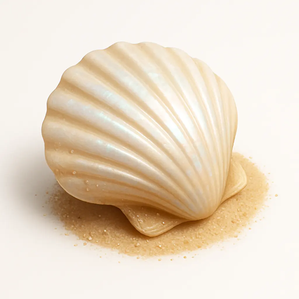 3D skeuomorphic icon template of an iridescent seashell