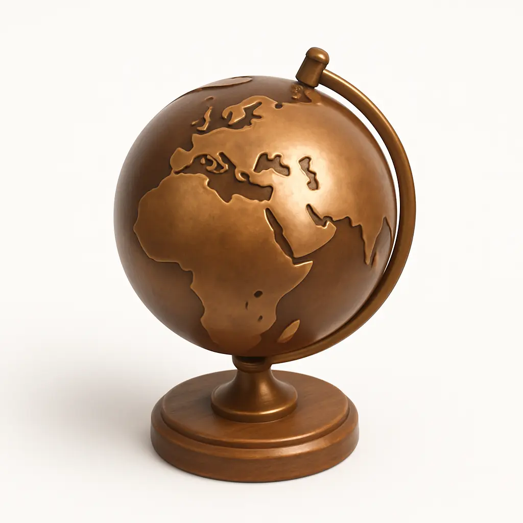 3D skeuomorphic icon template of a bronze globe
