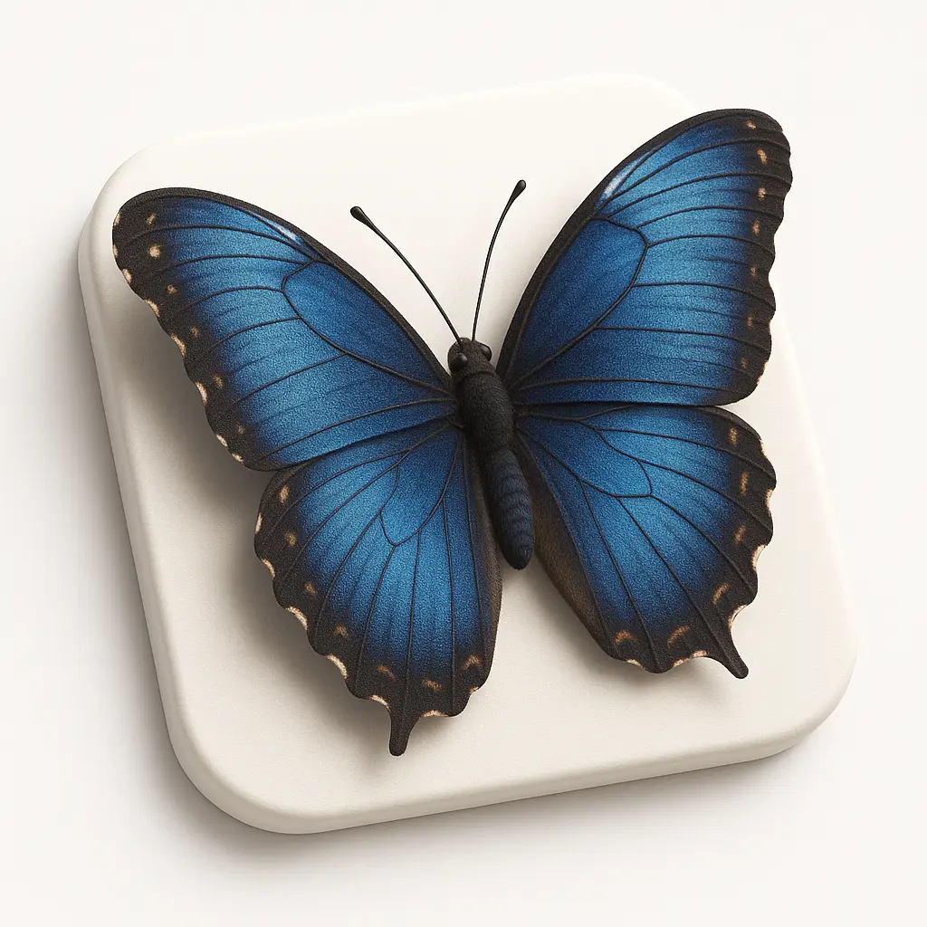 3D skeuomorphic icon template of a blue butterfly