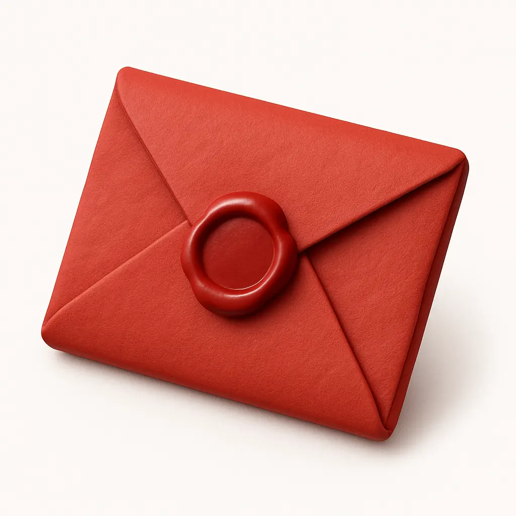3D skeuomorphic icon template of a wax-sealed envelope
