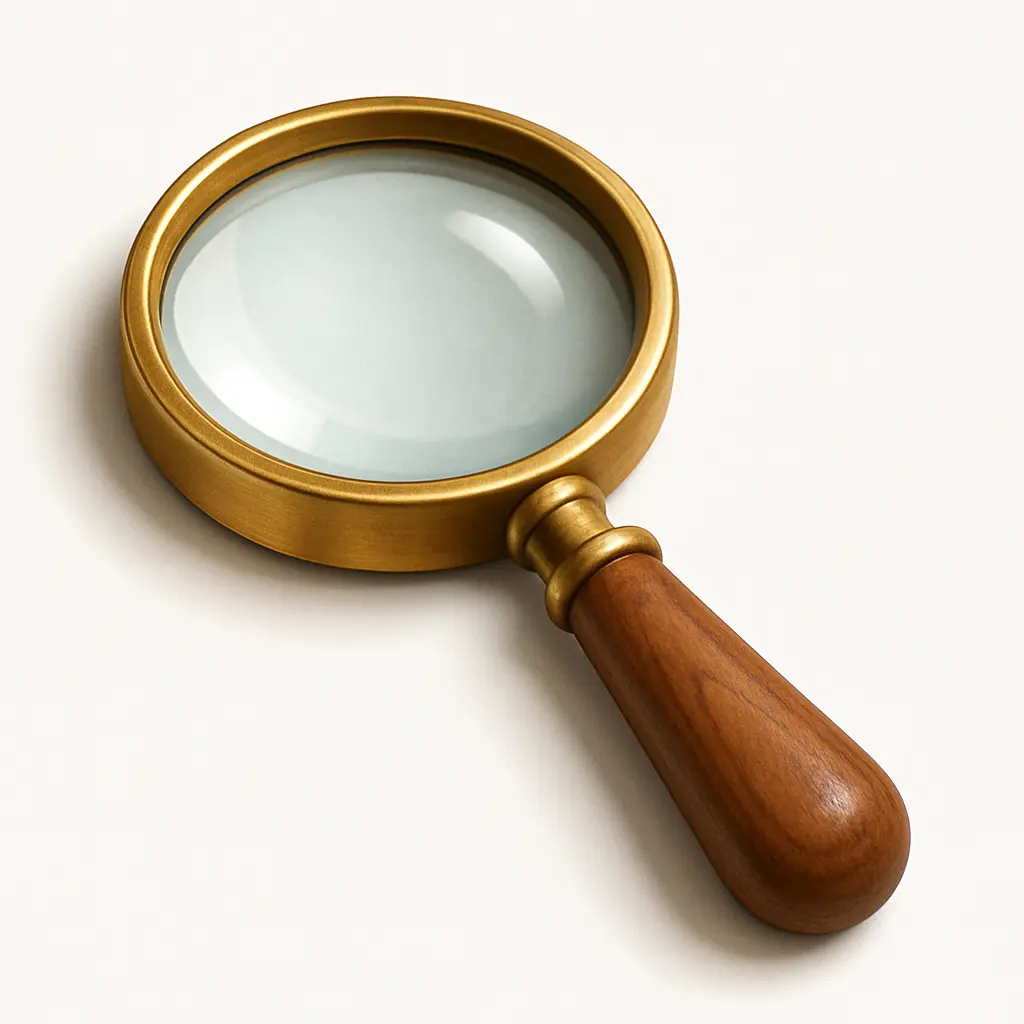 3D skeuomorphic icon template of a brass magnifying glass