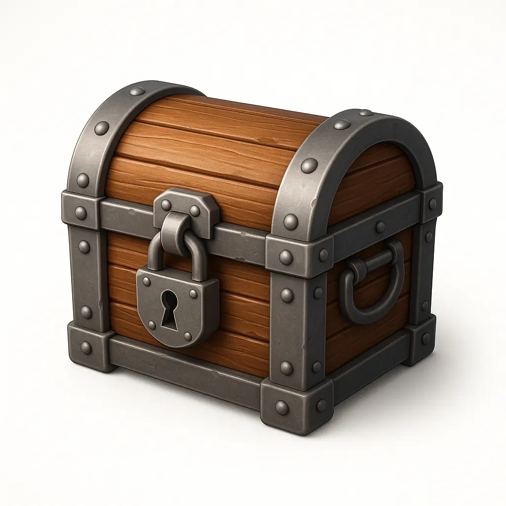 3D skeuomorphic icon template of a wooden treasure chest