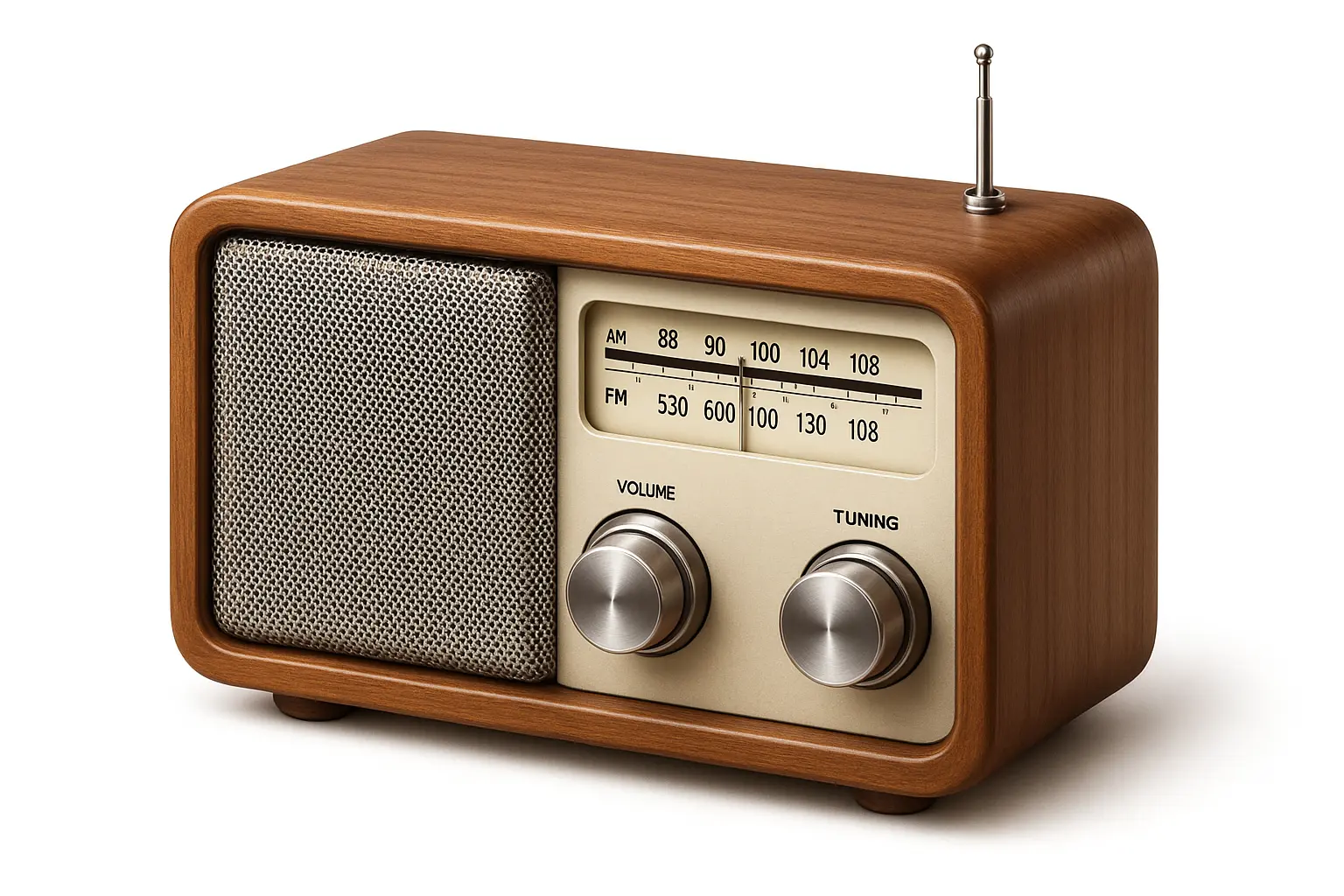 3D skeuomorphic icon template of a retro wooden radio