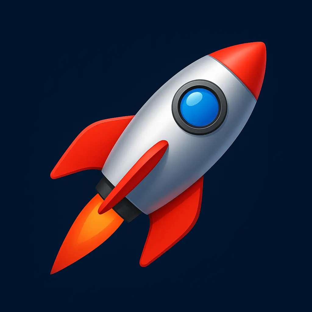 iOS app icon template with silver rocket and red fins