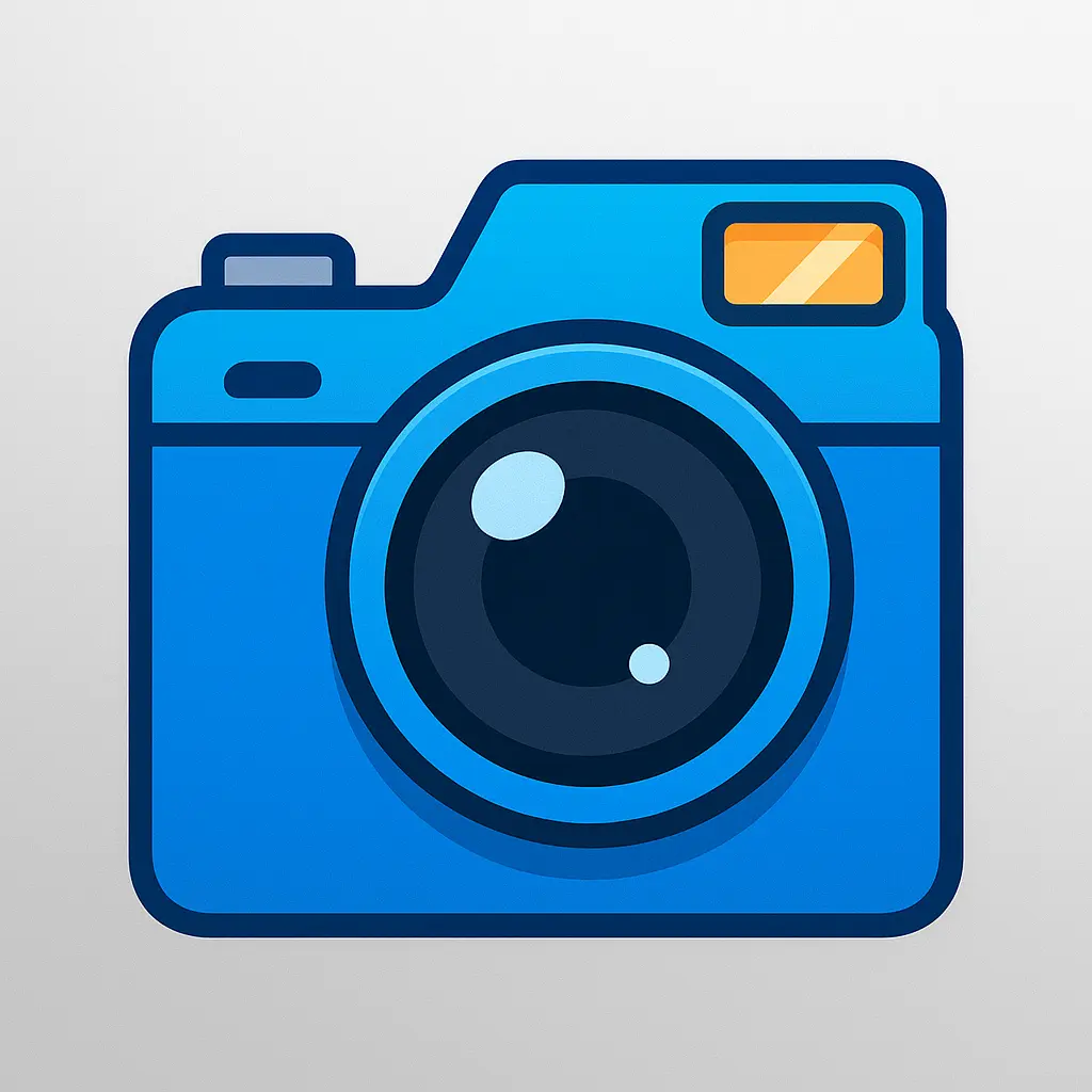 iOS app icon template with blue camera and lens