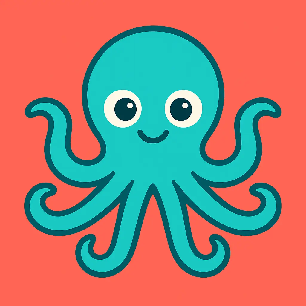 iOS app icon template with teal octopus and big eyes
