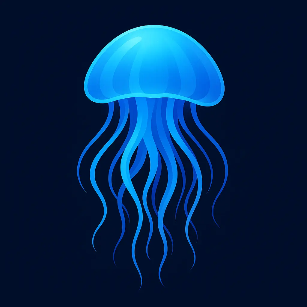 iOS app icon template with blue jellyfish and tentacles
