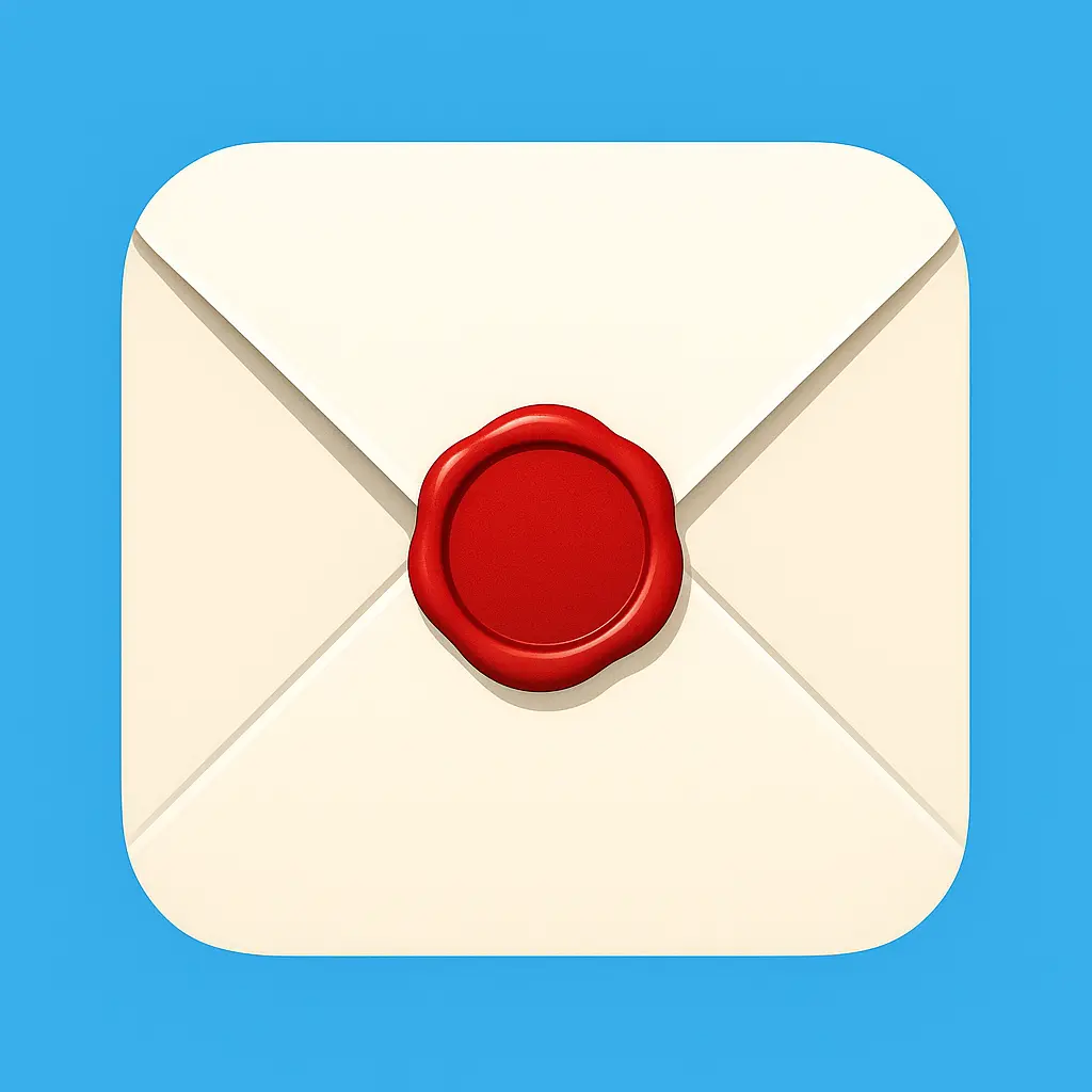 iOS app icon template with white envelope and wax seal