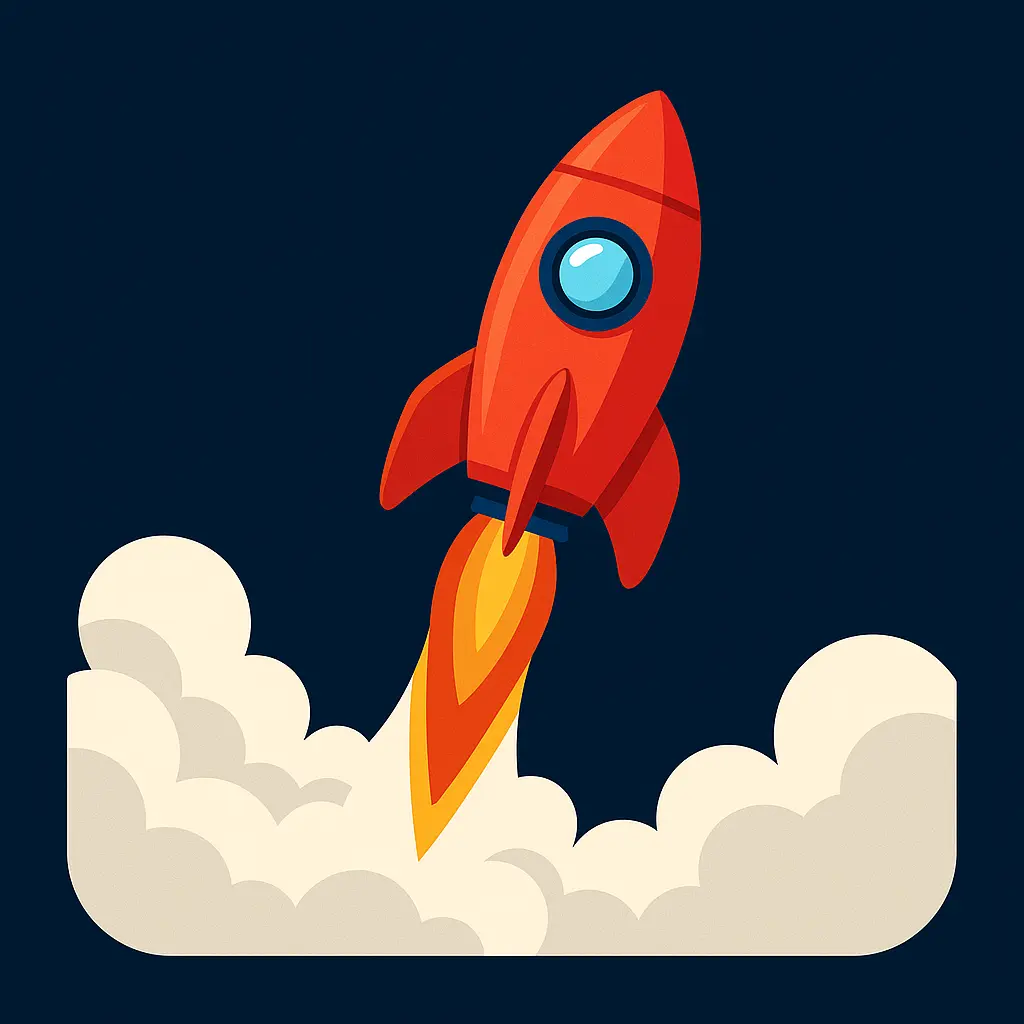 iOS app icon template with red rocket blasting off