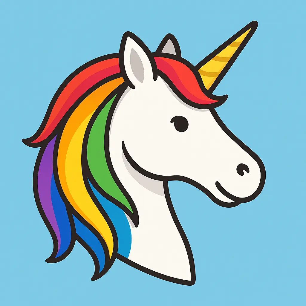 iOS app icon template with unicorn head and rainbow mane