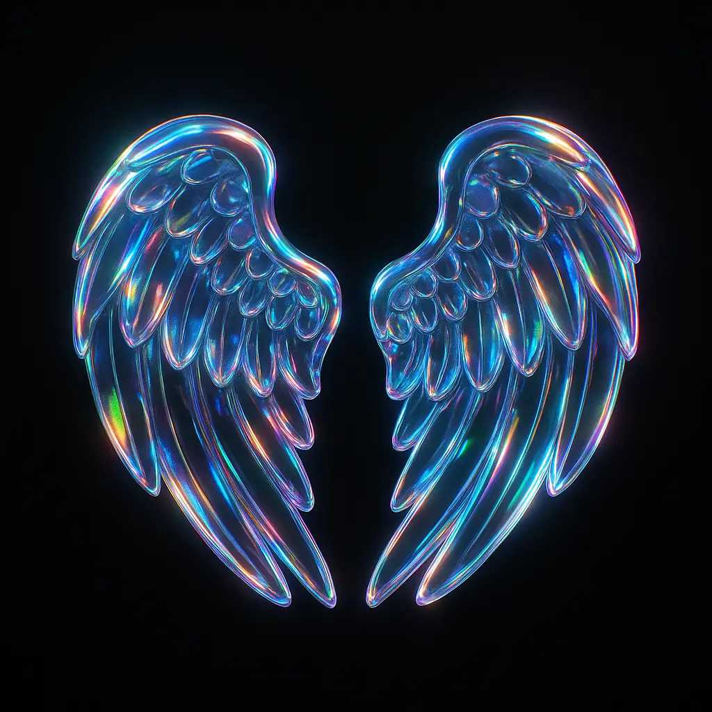Iridescent Glass 3D Icon template angel wings