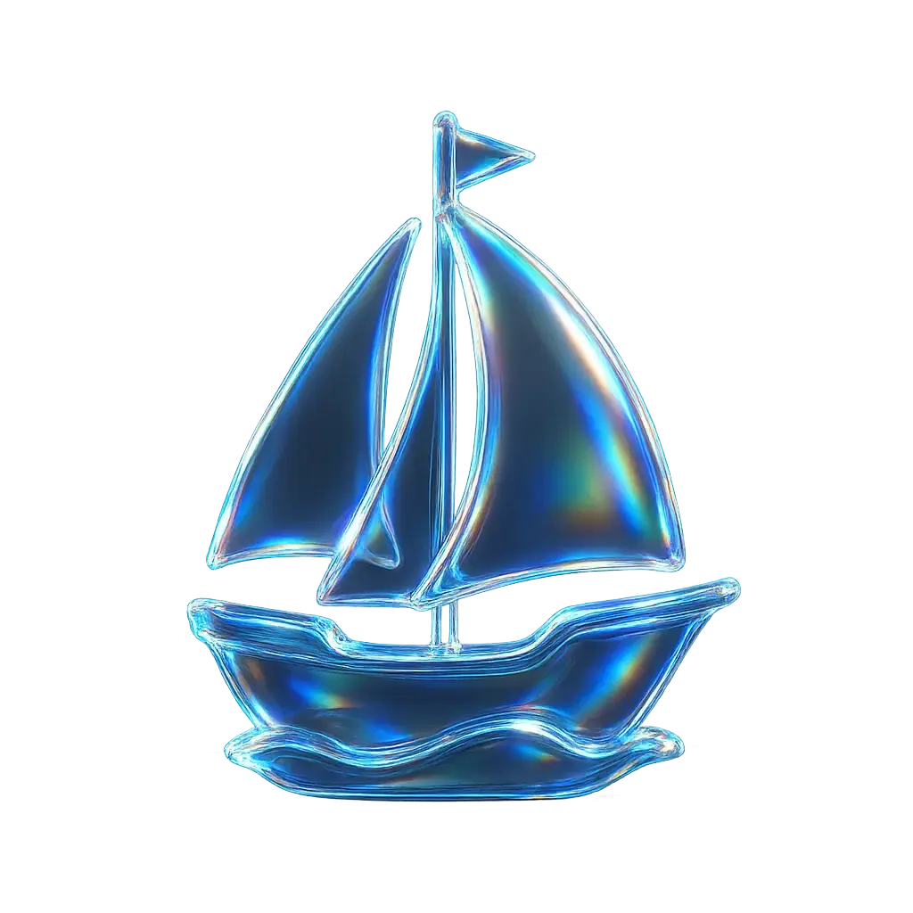 Iridescent Glass 3D Icon template sailing ship