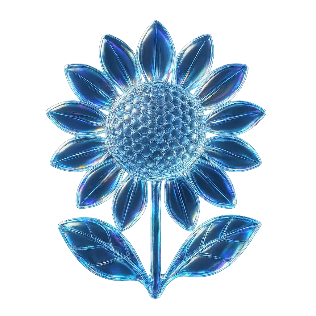 Iridescent Glass 3D Icon template sunflower