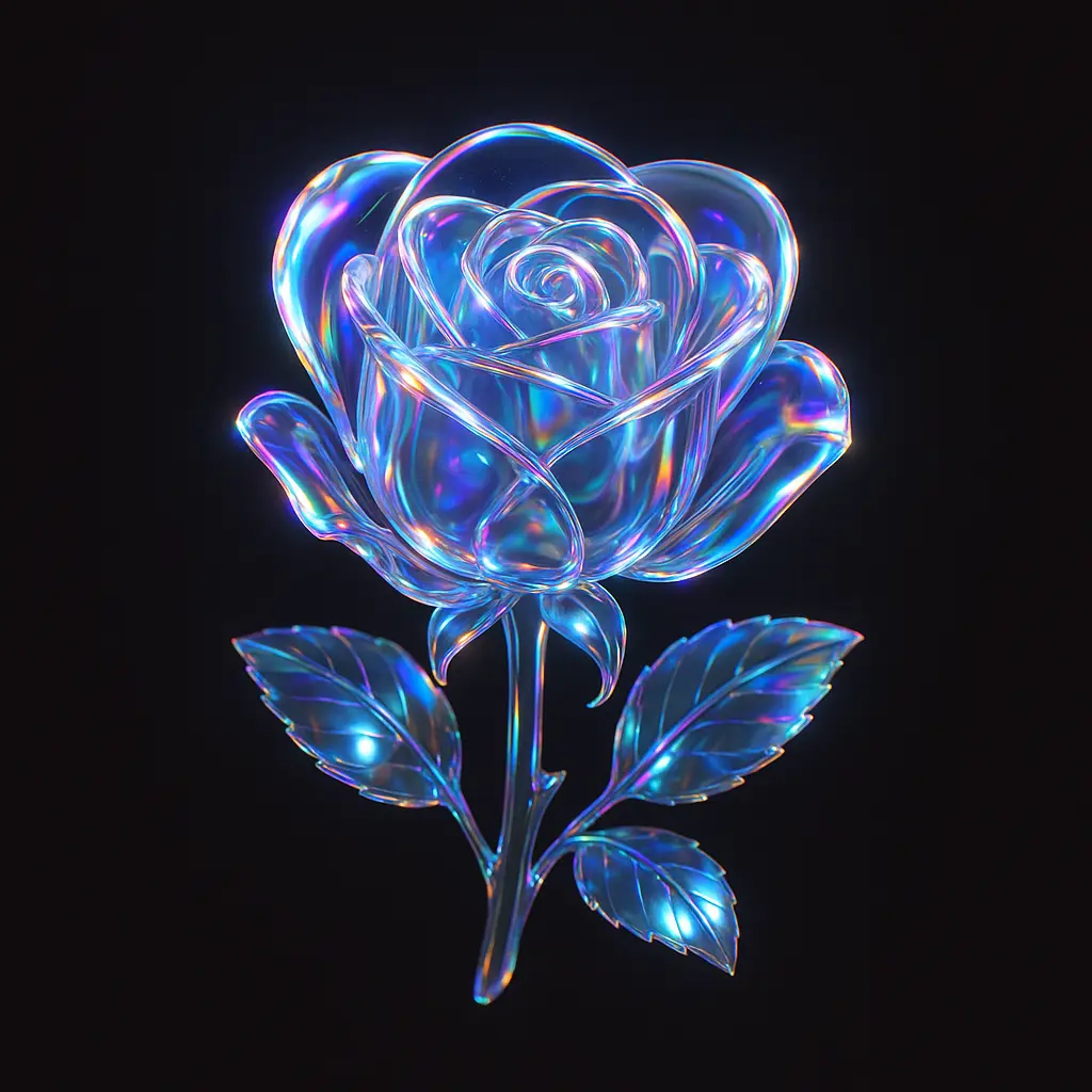 Iridescent Glass 3D Icon template rose blossom