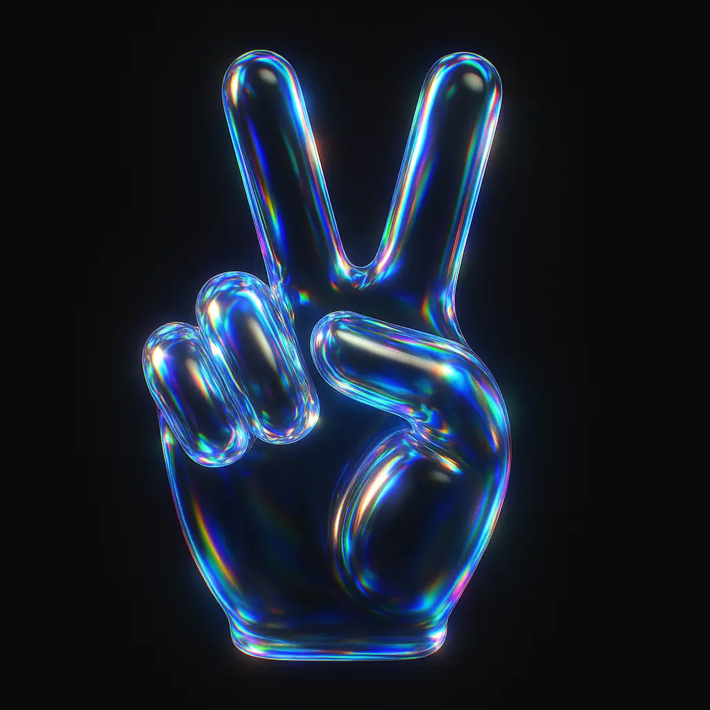 Iridescent Glass 3D Icon template peace sign hand