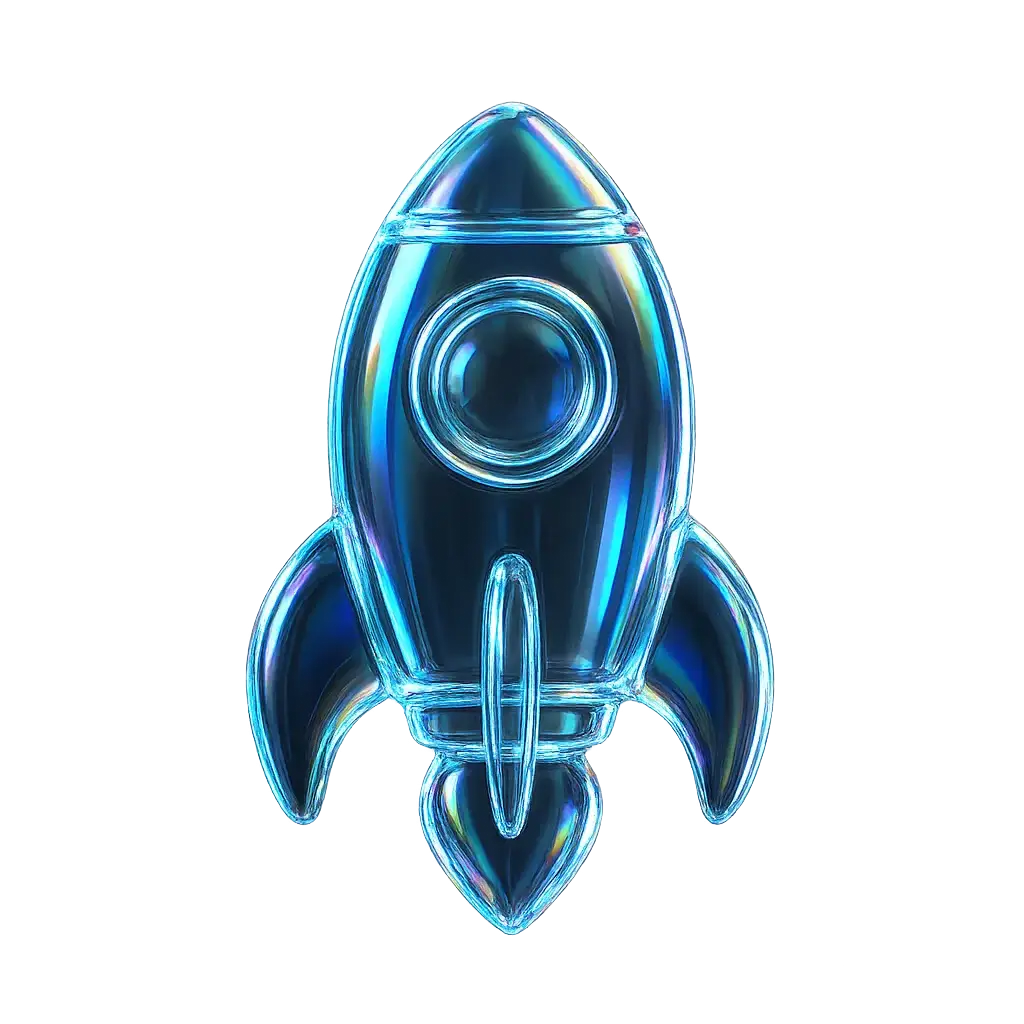 Iridescent Glass 3D Icon template rocket ship