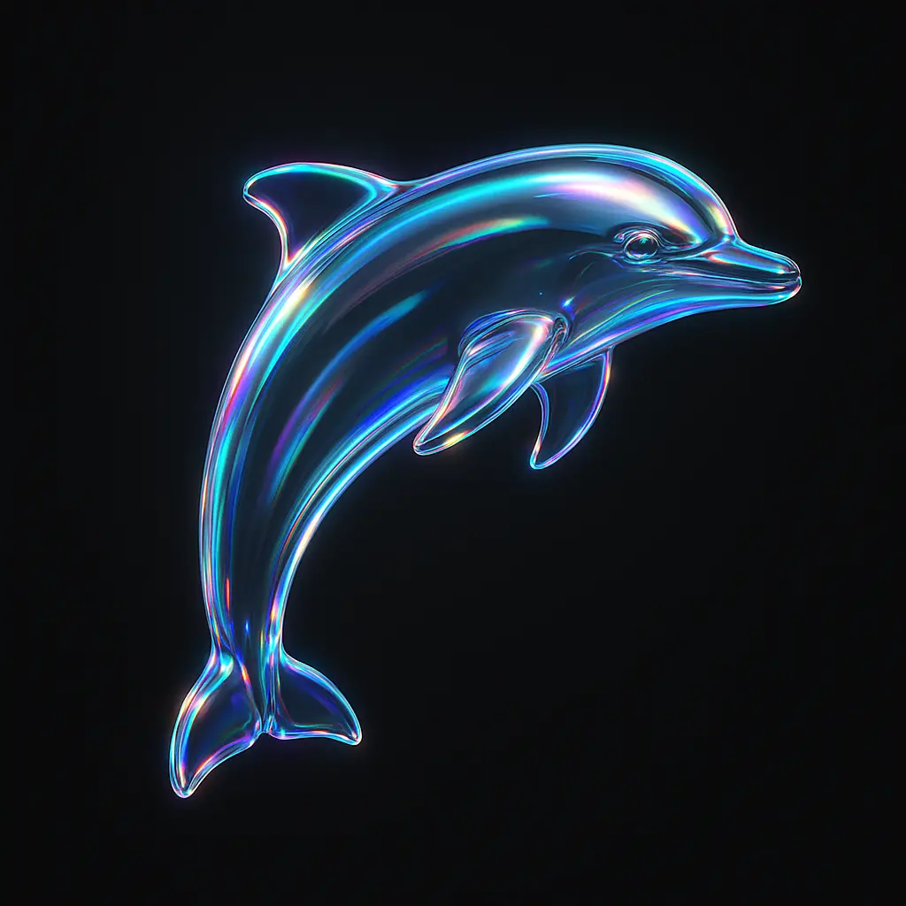 Iridescent Glass 3D Icon template dolphin jumping