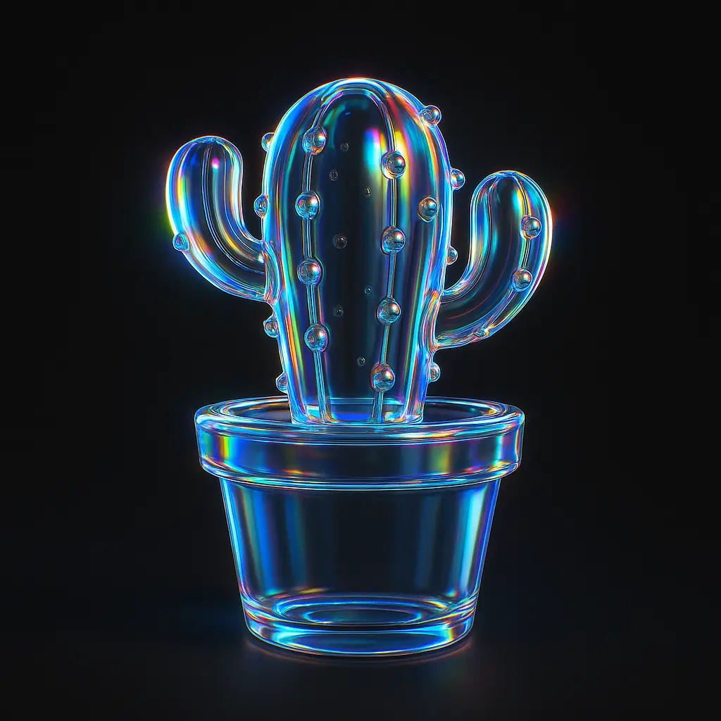Iridescent Glass 3D Icon template cactus in pot