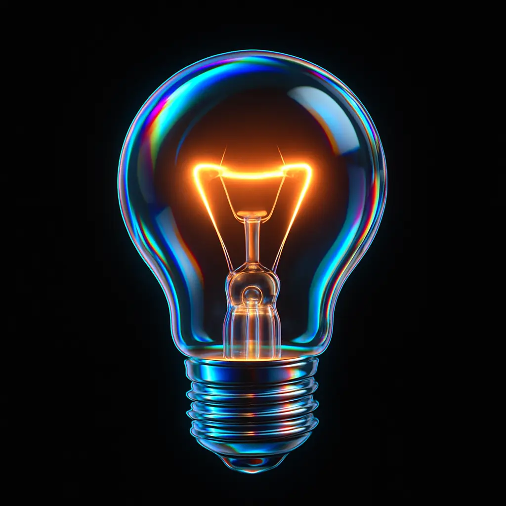 Iridescent Glass 3D Icon template glowing light bulb