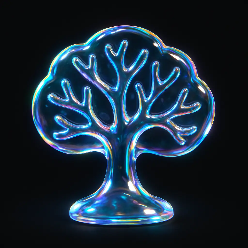 Iridescent Glass 3D Icon template stylized tree