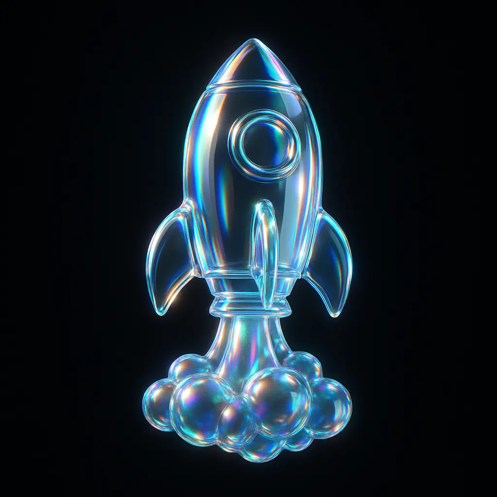 Iridescent Glass 3D Icon template rocket blasting off