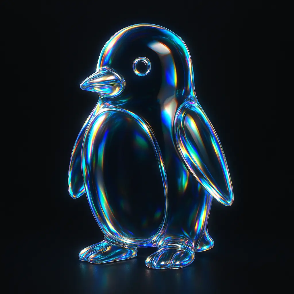 Iridescent Glass 3D Icon template penguin standing