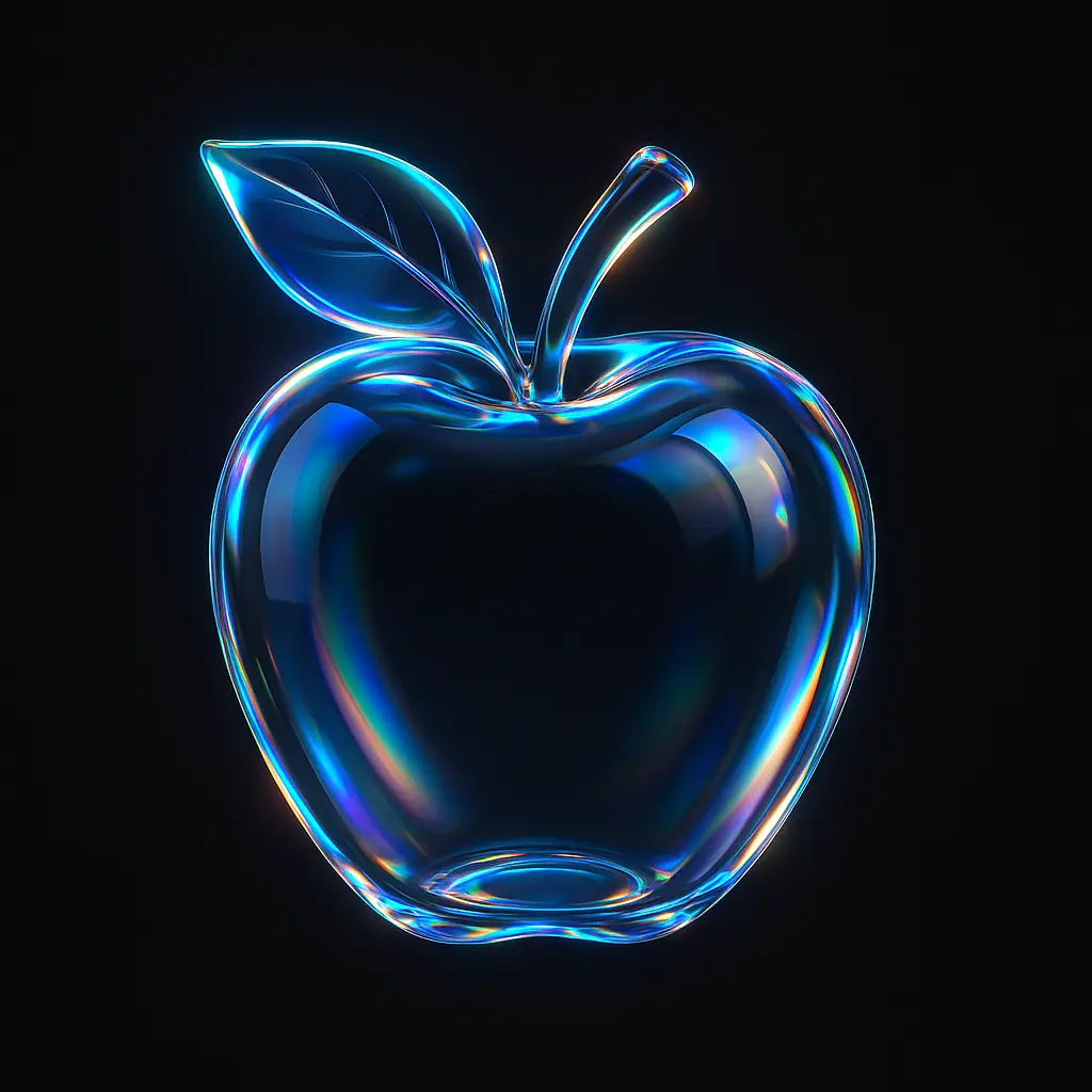 Iridescent Glass 3D Icon template apple with leaf